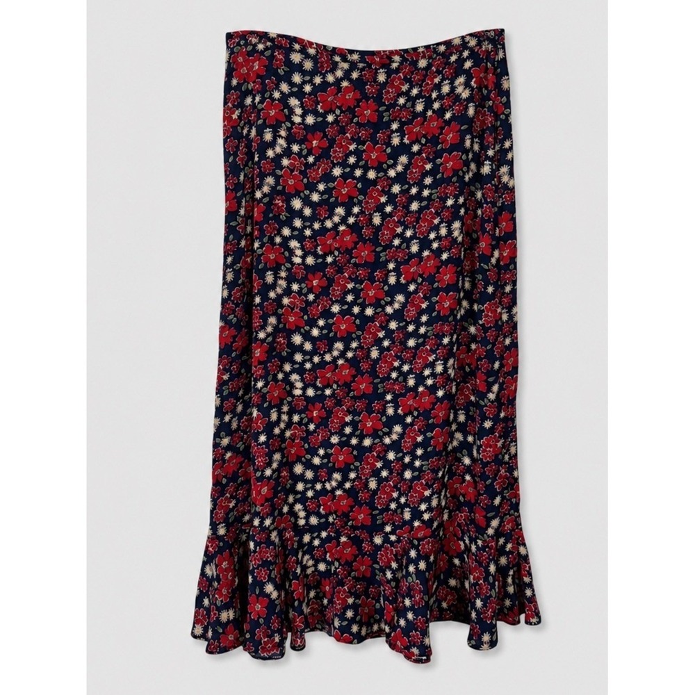 Vintage Dark Floral Midi Skirt Size 4 Whimsigoth Romantic Ruffle Fairy Grunge